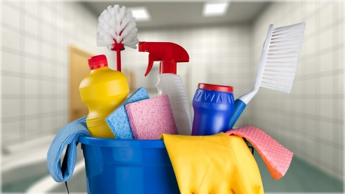 Sofa cleaning in a bright living room with upholstery care tools
